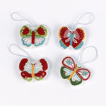 A set of 4 beaded butterfly felt Christmas ornament