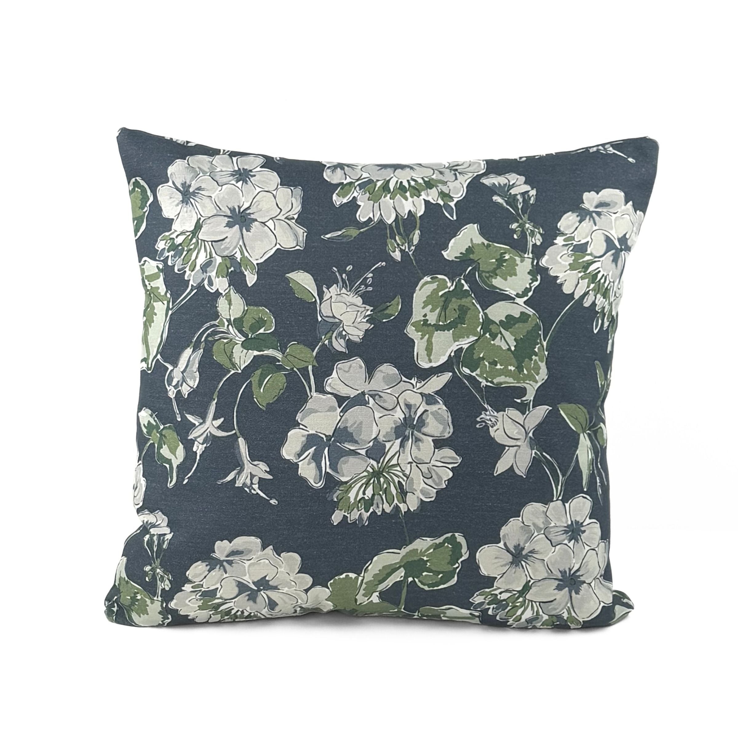 Back view of Cottage Grove Lagoon Floral outdoor pillow.