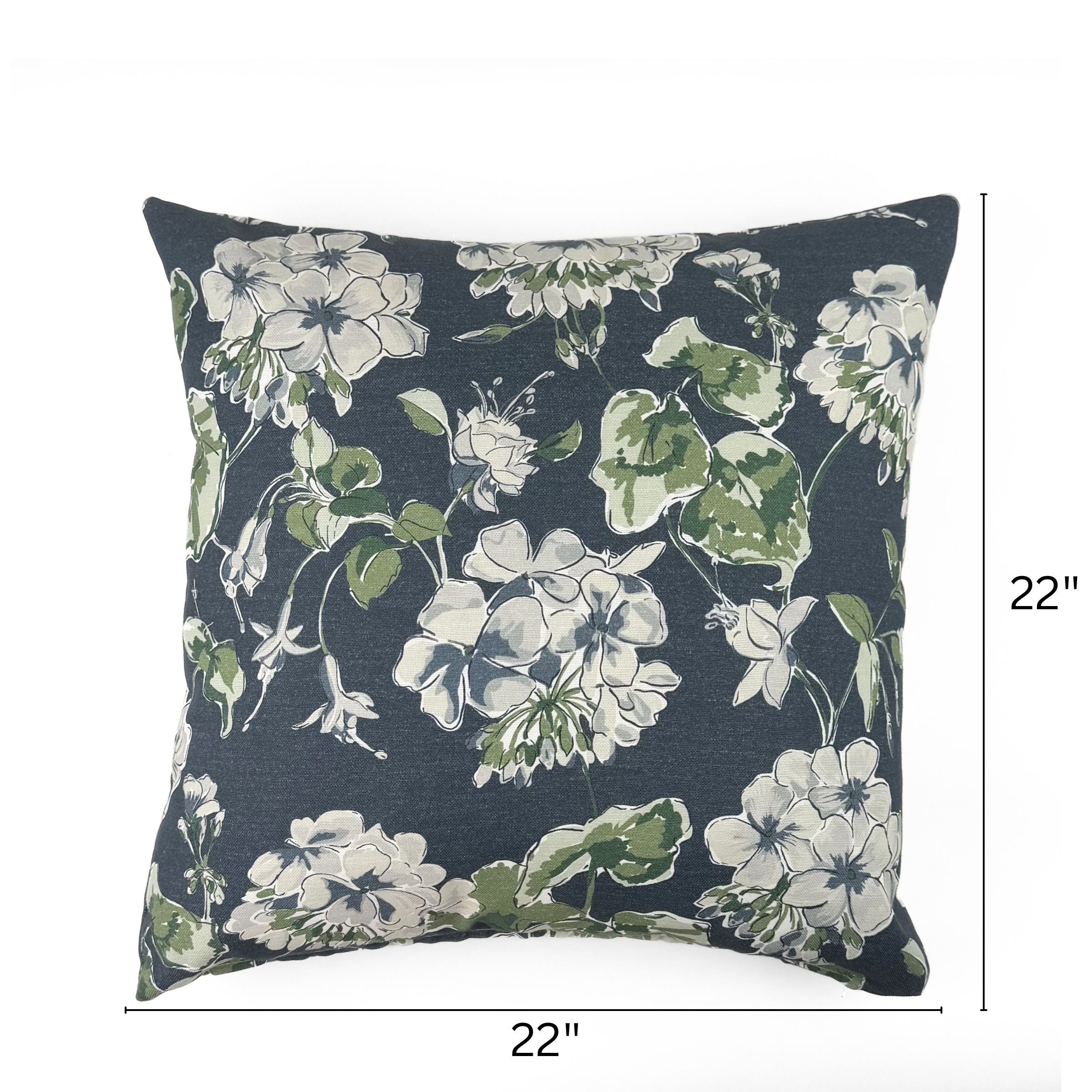 Cottage Grove Lagoon Floral outdoor pillow, 22 by 22 inches.