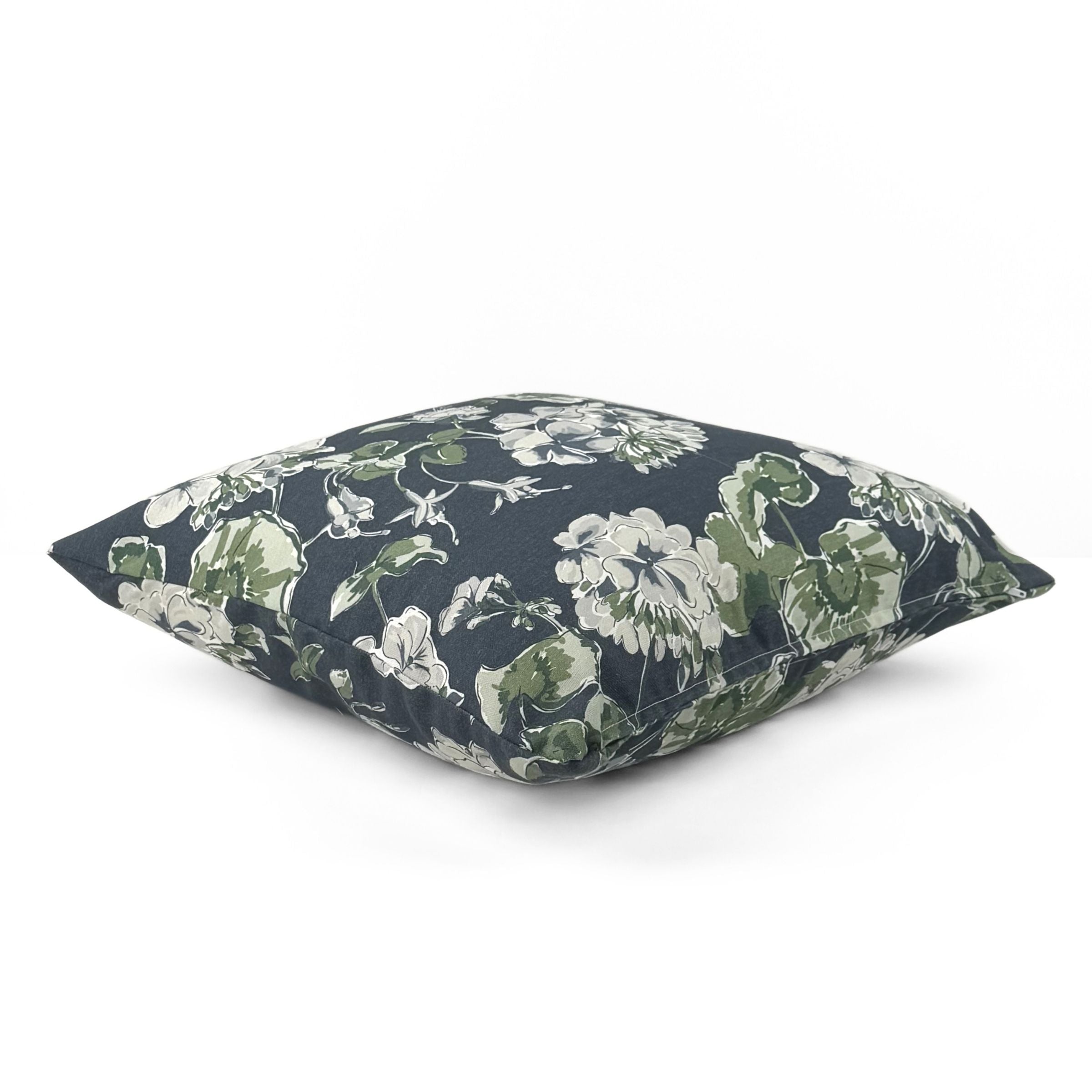 Side view of Cottage Grove Lagoon Floral outdoor pillow.