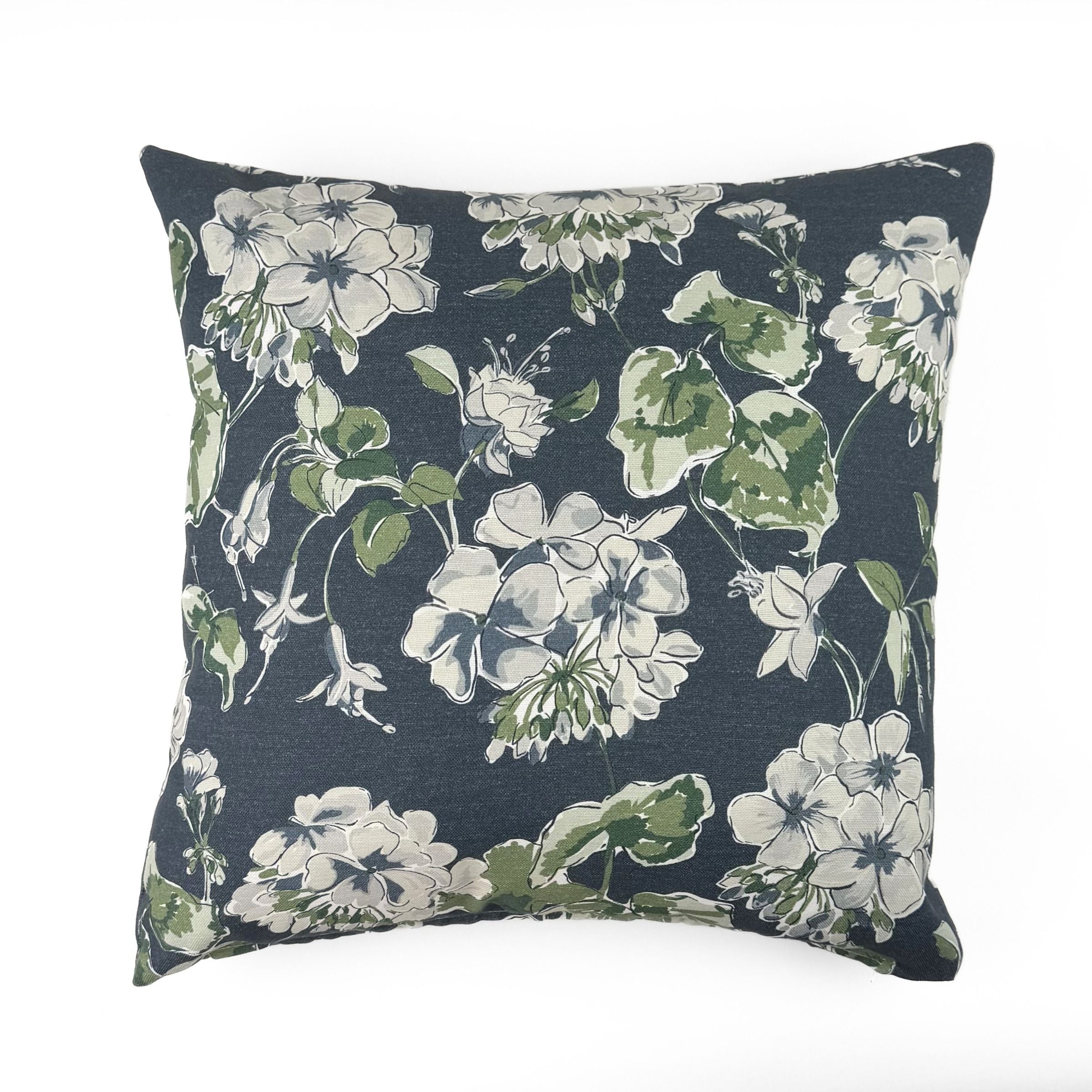 Cottage Grove Lagoon Floral outdoor pillow with elegant botanical pattern.