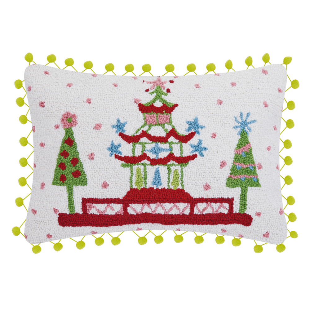 Christmas Pagoda Hooked-Wool Accent Pillow