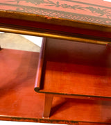 Red-Painted Chinoiserie Side Table on Wheels