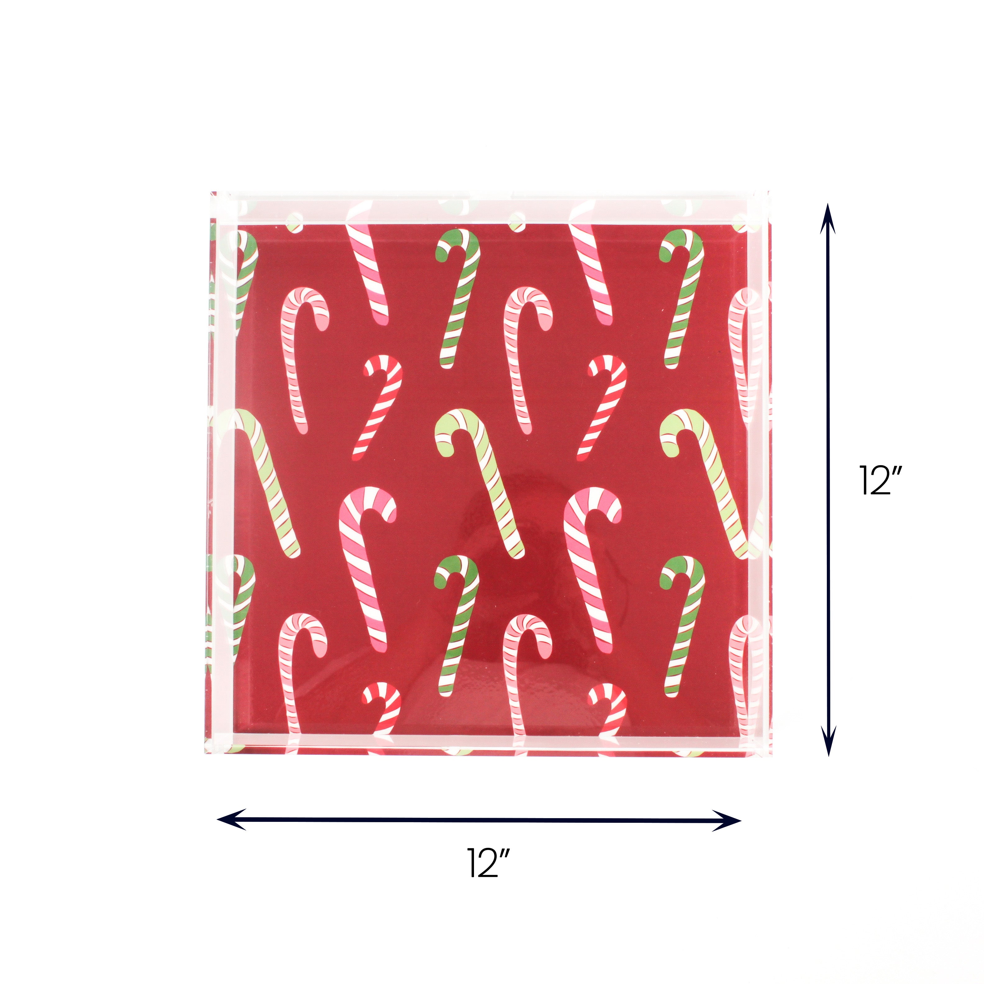 Dancing Candy Canes square acrylic tray large with dimension of 12" x 12".