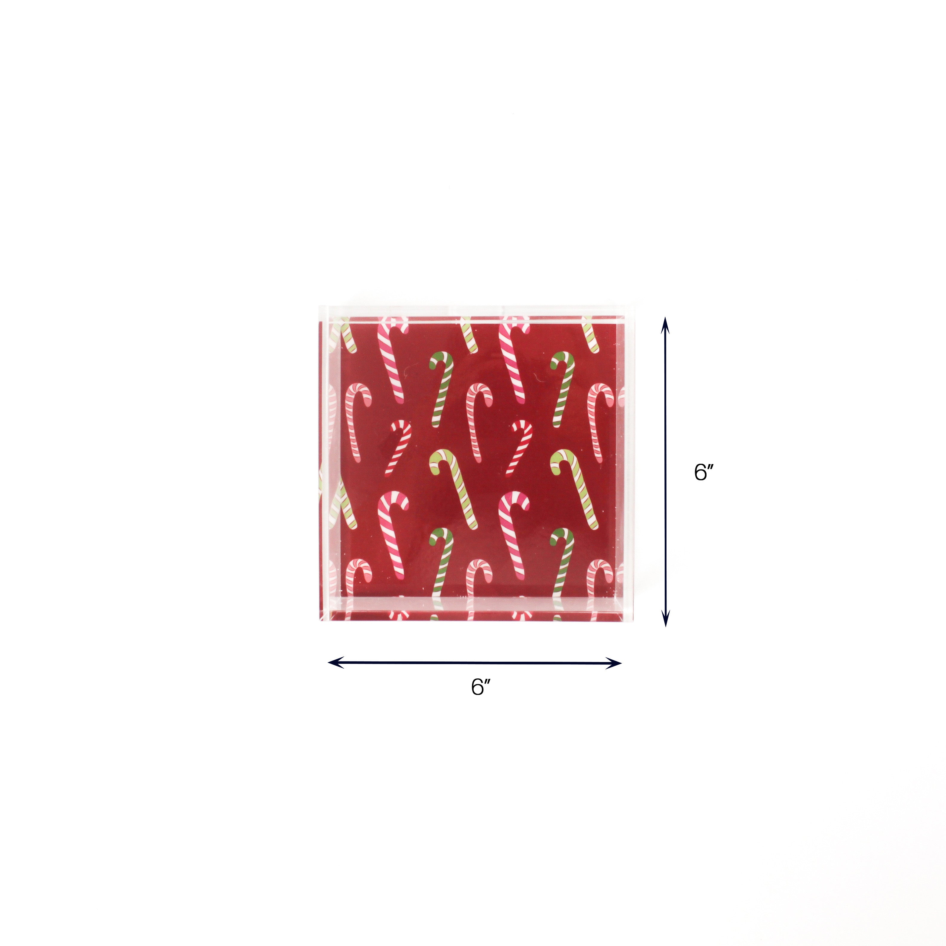 Dancing Candy Canes Square Acrylic Tray Small with dimension of 6" H x 6" W.