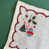 Detail view Darling Ornaments embroidered Christmas cocktail napkins