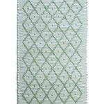 A Madcap Cottage green accent rug with a diamond pattern on the front 