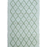 A Madcap Cottage green accent rug with a diamond pattern on the front 