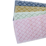 4 cotton accent rugs in blue, yellow, green and pink with a repeating diamond motif from madcap cottage