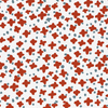Red starburst and blue dot ditsy pattern fabric on a white background.