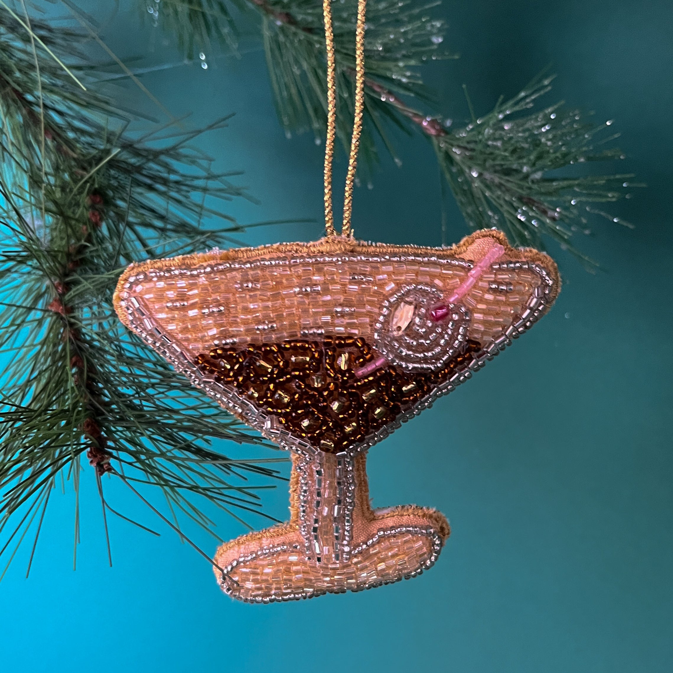 A beaded espresso martini christmas ornament