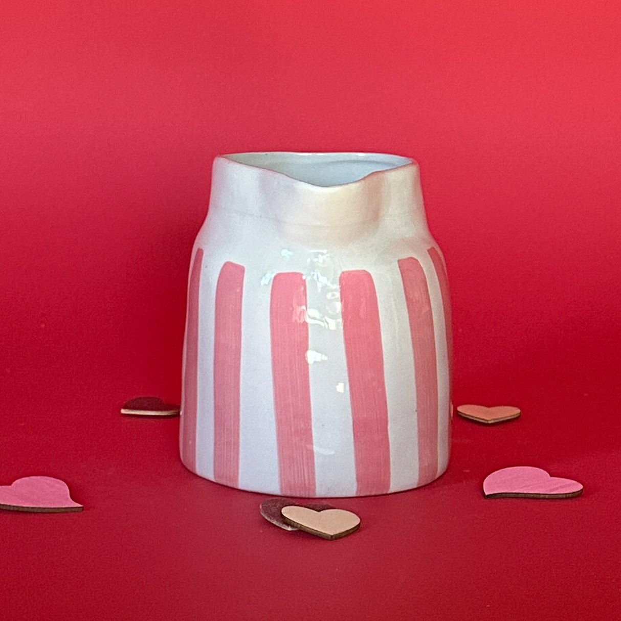 Hand-Painted Pink/White-Striped Pitcher