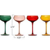 Colored Glass Stemmed/Coupe Champagne Glasses, Set of 4