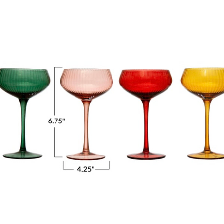 Colored Glass Stemmed/Coupe Champagne Glasses, Set of 4