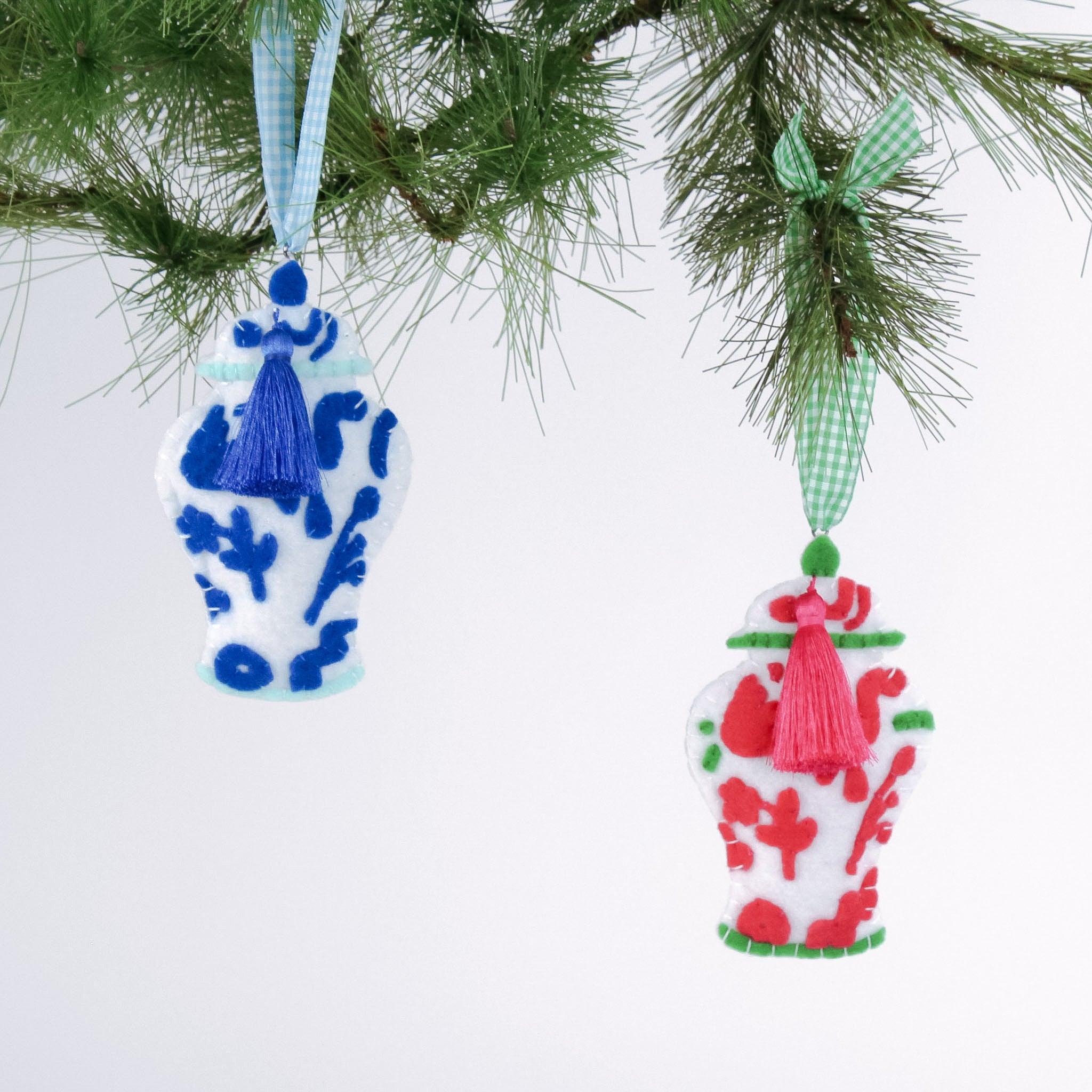 felt chinoiserie Christmas ornaments 