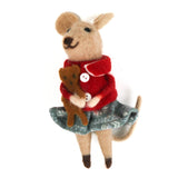 a Mice in pajamas Christmas Ornament holding a bear in a white background 