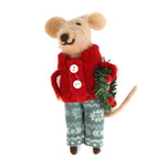 a Mice in pajamas Christmas Ornaments holding a wreath