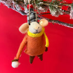 Felt mice ornament wearing orange sweater