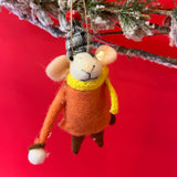Felt mice ornament wearing orange sweater