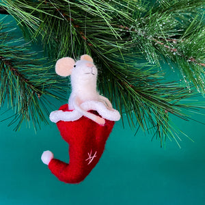 Snowflake and Santa Hat Christmas Felt Mice Ornaments - Set of 3