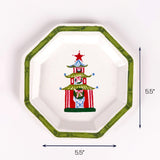 Festive Pagoda tole metal trinket tray, 5.5" x 5.5" decorative tray