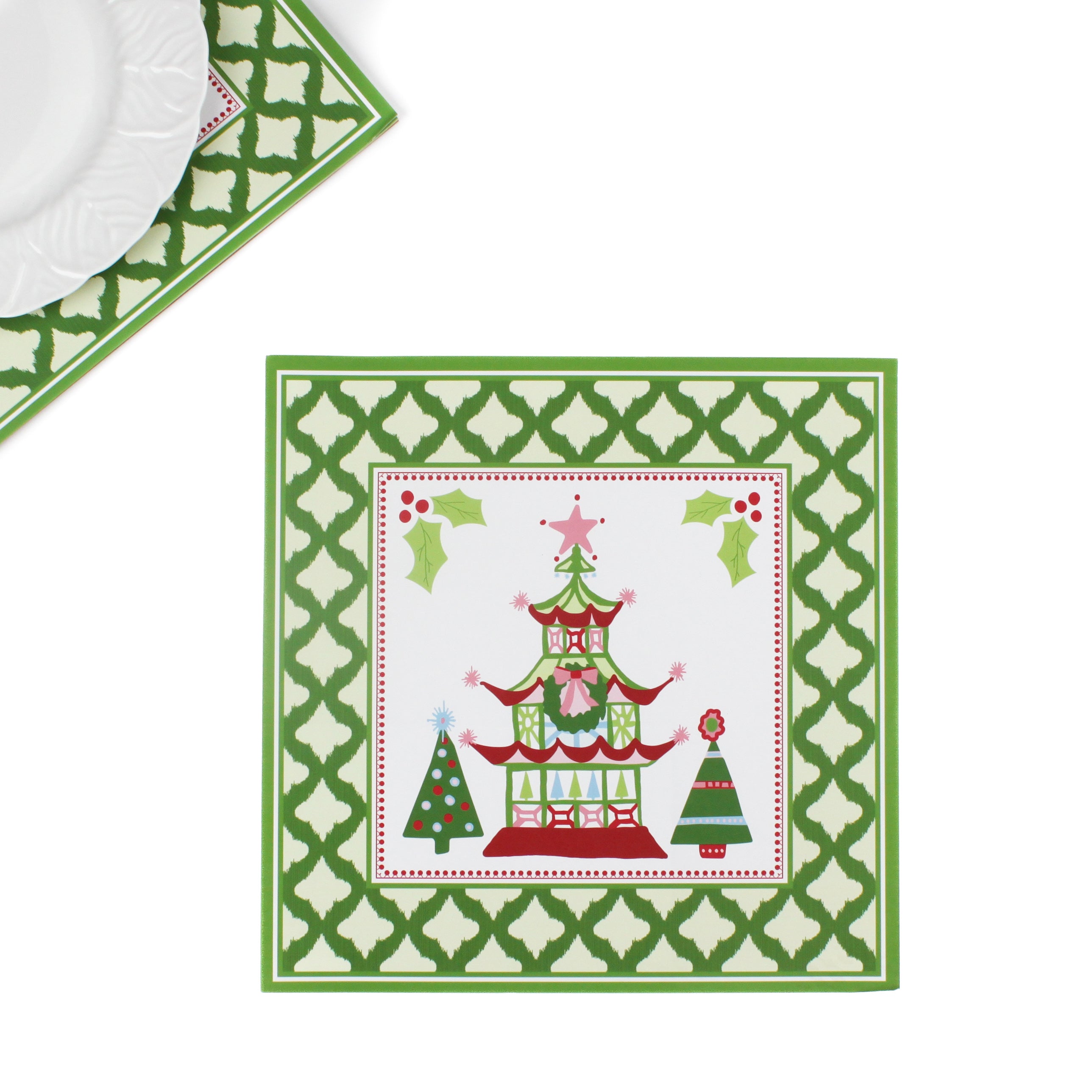 a Festive pagoda square paper placemats in a white background.