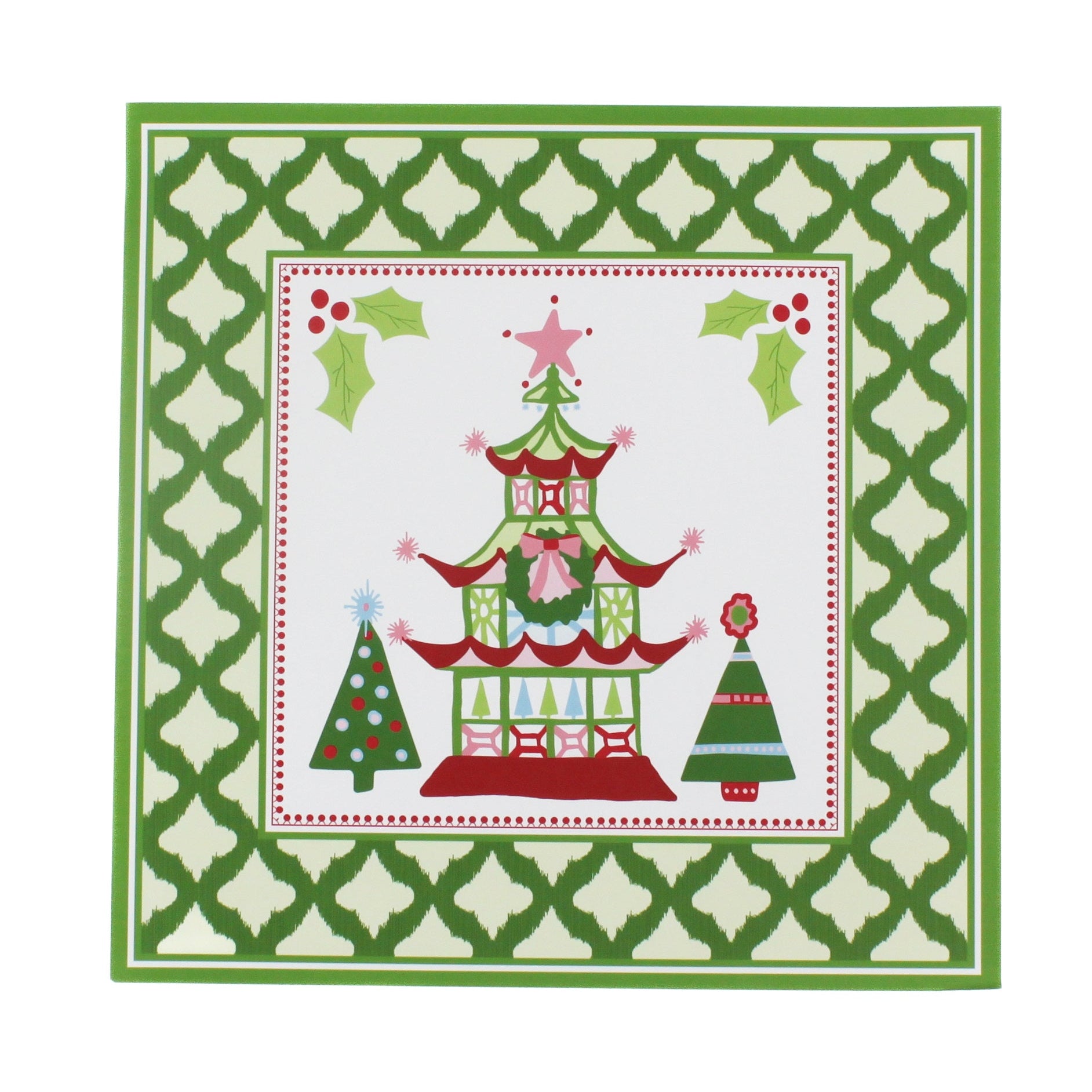 a Festive pagoda square paper placemats in a white background.