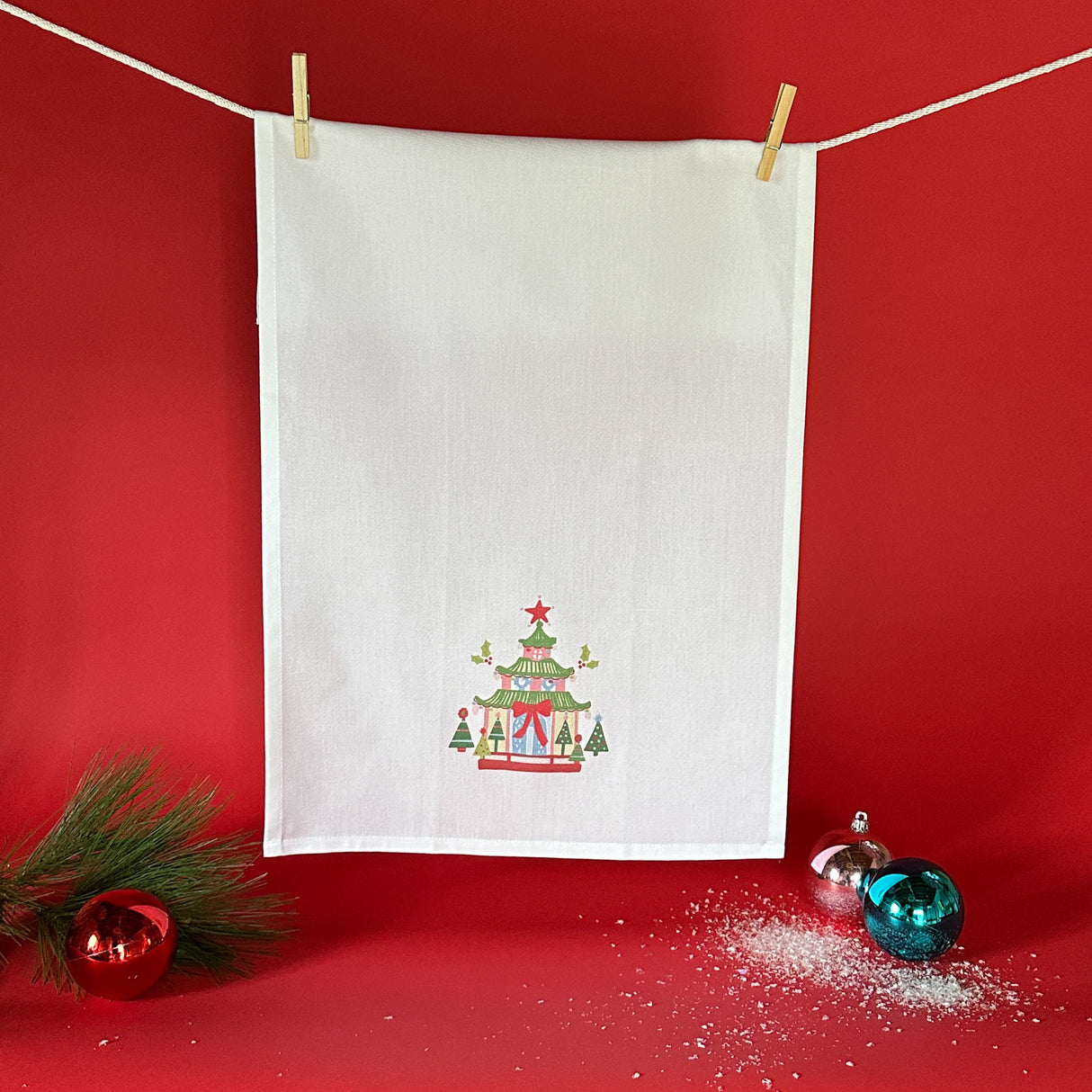 Festive Pagoda Christmas Tea Towels