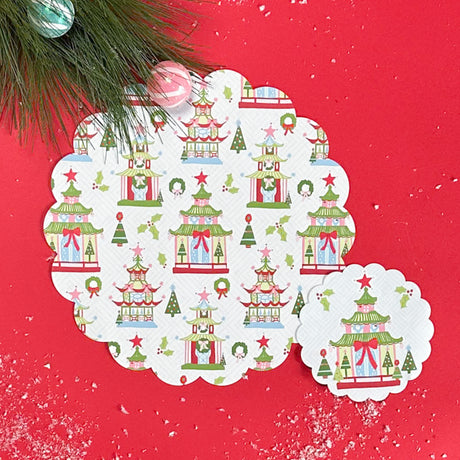 Festive Pagodas Christmas Doily Set