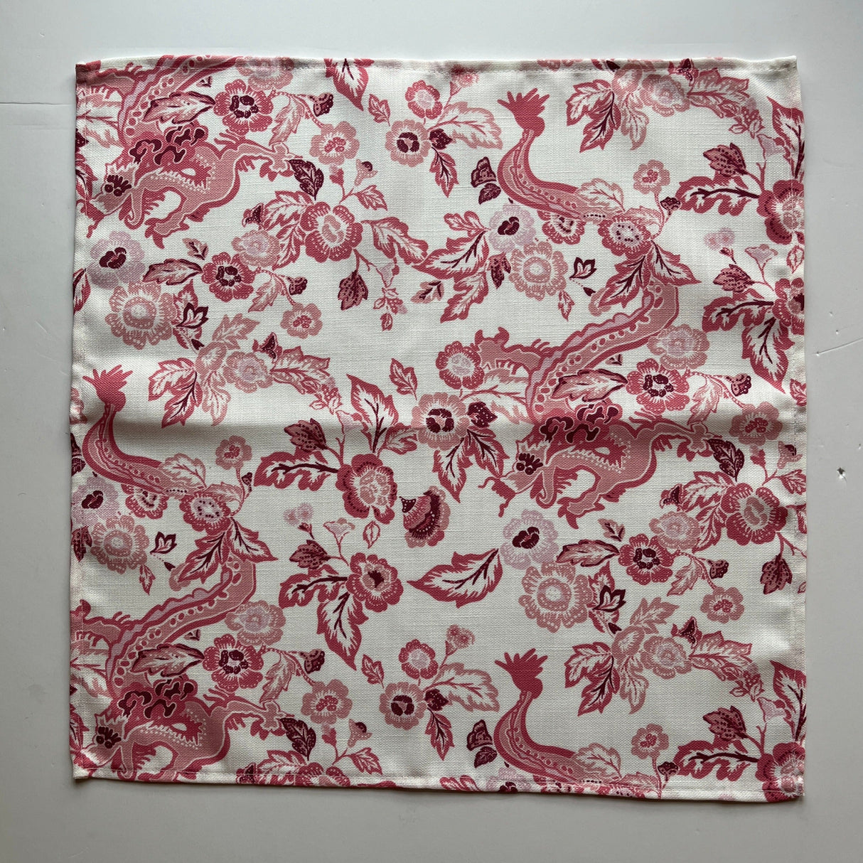 Flat view of Madcap Cottages East of the Sun Red chinoiserie cloth dinner napkin
