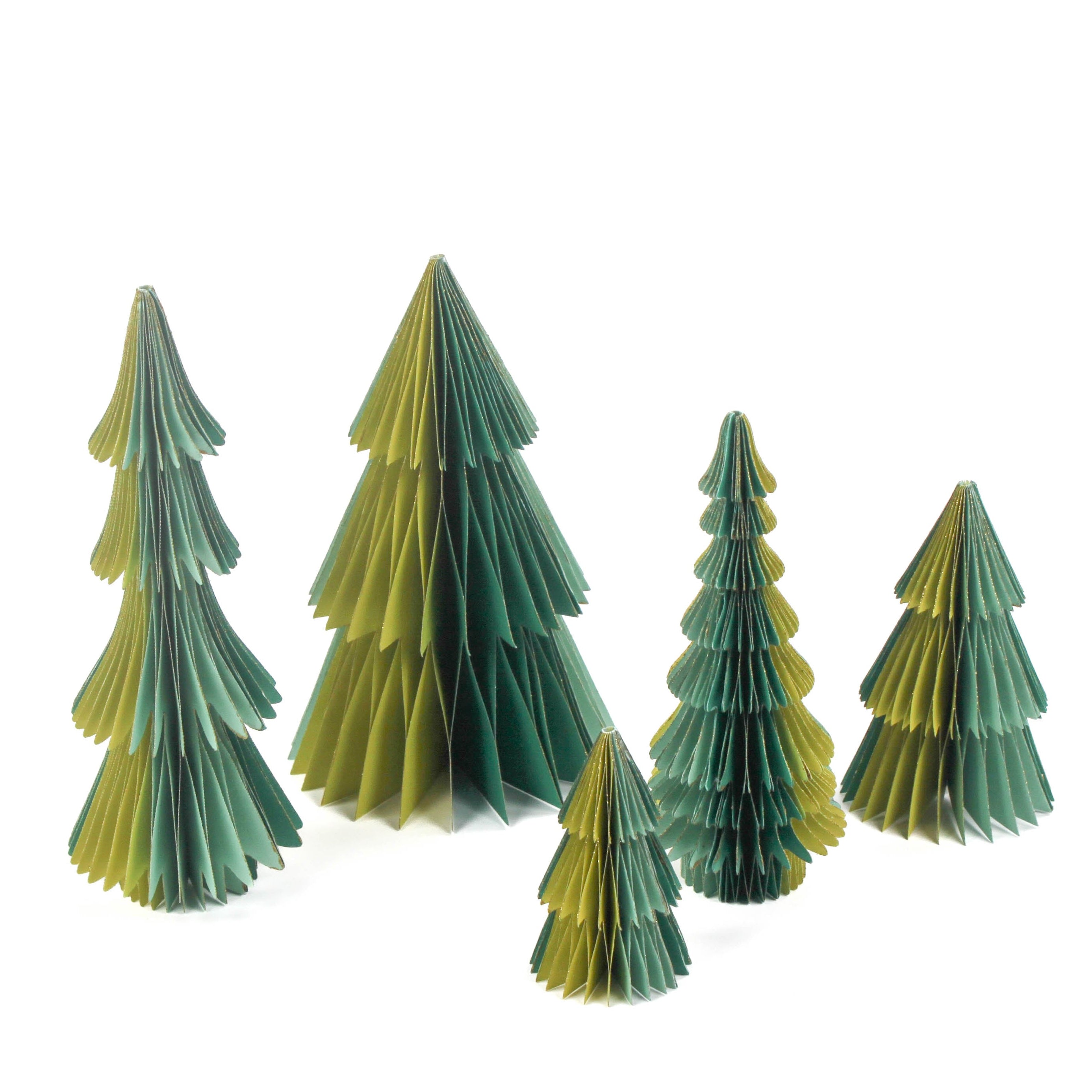 Folding Paper Green Christmas Tree Decorations, Set of 5