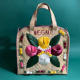 Vintage Oversized Nassau Flowers Straw Bahamas Tote Bag