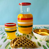 Vintage Striped Lidded Carafe/Drinks Glasses, Set of 5