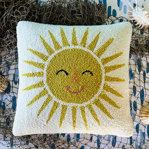 Happy Sun Hooked Wool Throw Pillow