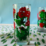 Vintage Geranium Drinks Glasses, Set of 10