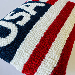 July 4th USA Hooked Wool Patriotic  Pillow