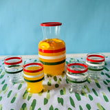Vintage Striped Lidded Carafe/Drinks Glasses, Set of 5