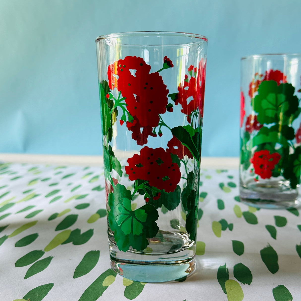 Vintage Geranium Drinks Glasses, Set of 10