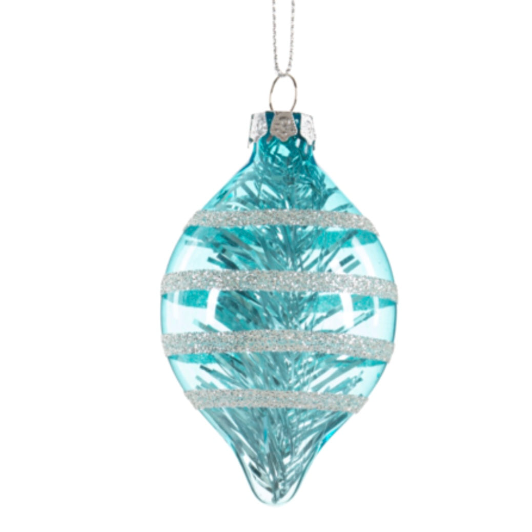 Vintage Style Pastel Glass-Drop Glitter Christmas Ornaments, Set of 4