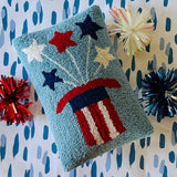 July Fourth Uncle Sam Hat Hooked Wool Pillow