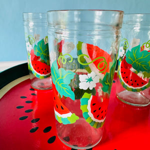 Vintage Watermelon Tray, Coasters, and Glasses, Set of 9