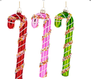 Colorful Candy Cane Glass Christmas Ornaments, Set of 3