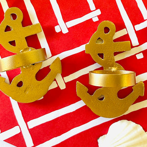 Gilt Metal Anchors Away Napkin Rings, Set of 2