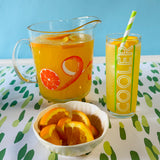 Vintage Glass Orange Cooler Pitcher/Highball Glasses, Set of 5