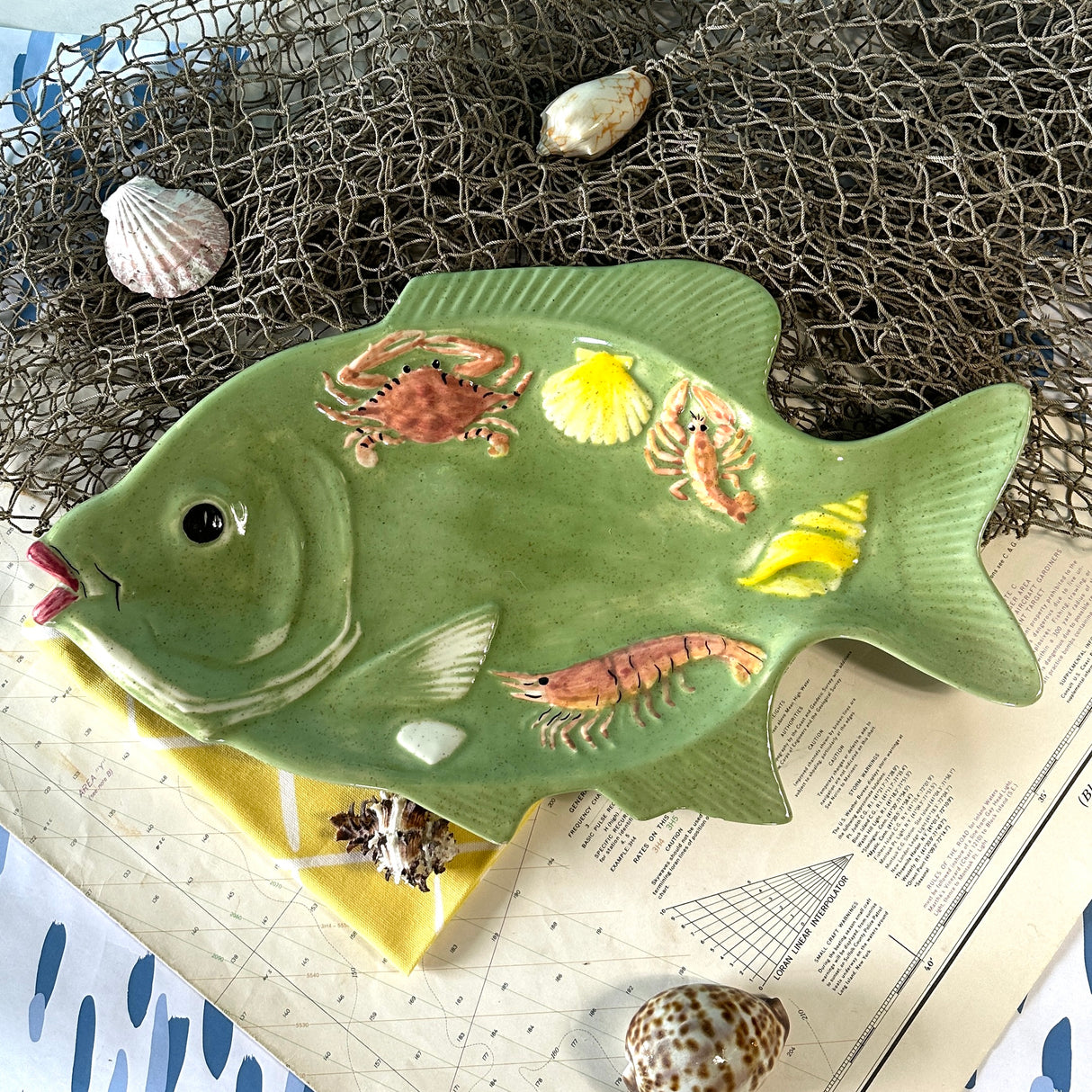 Vintage Green Ceramic Fish Platter