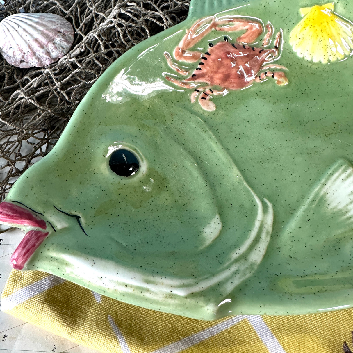 Vintage Green Ceramic Fish Platter