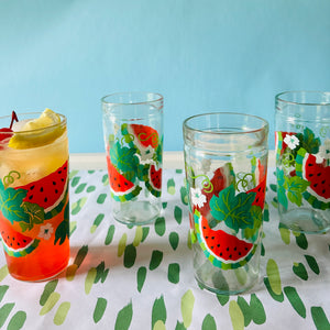 Vintage Watermelon Tray, Coasters, and Glasses, Set of 9