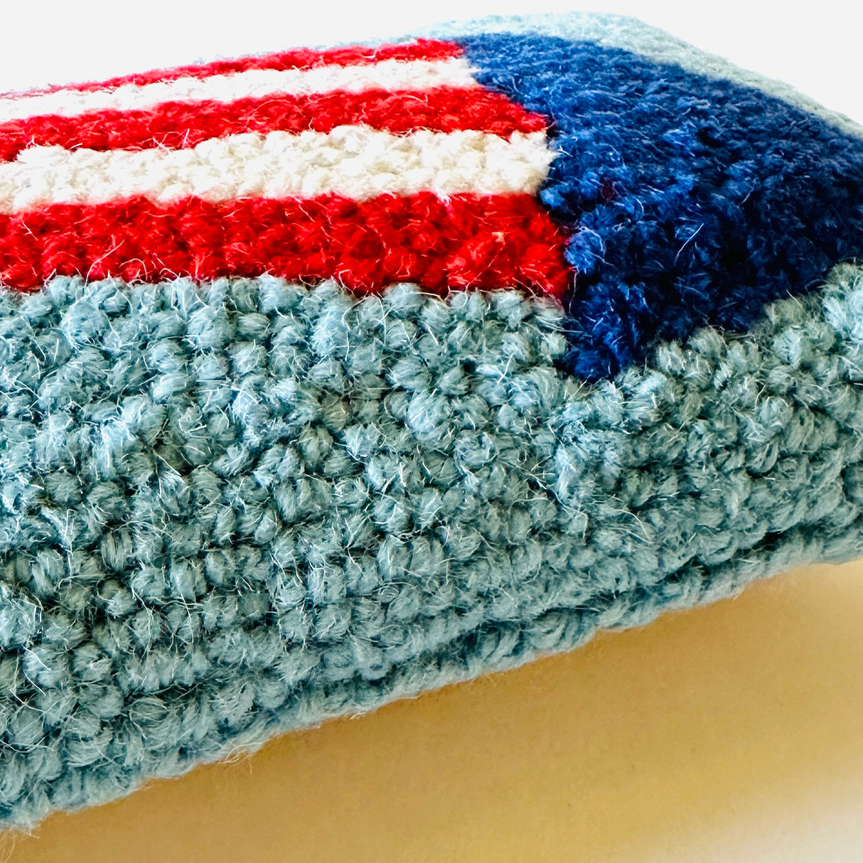 Red, White, and Blue July Fourth Rocket Hooked Wool Pillow