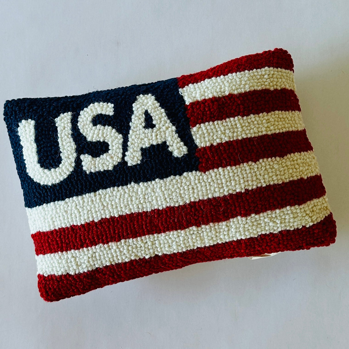July 4th USA Hooked Wool Patriotic  Pillow
