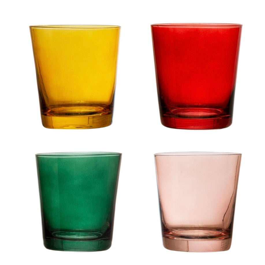 Round Low-Ball Drinking Glasses, Set of 4